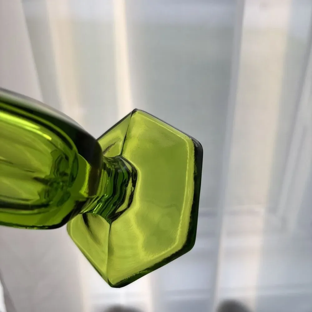 Mid-Century Modern Green Swung Glass Vase, 10”